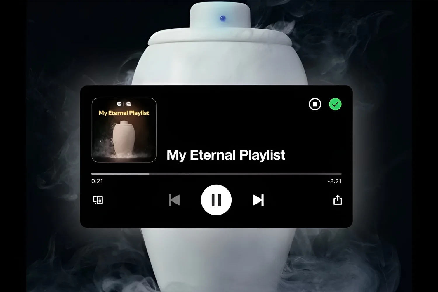 Spotify samarbeider med Liquid Death om en unik høyttaler formet som en kremasjonsurne. Kun 150 enheter produseres – med personlig «evig» spilleliste.